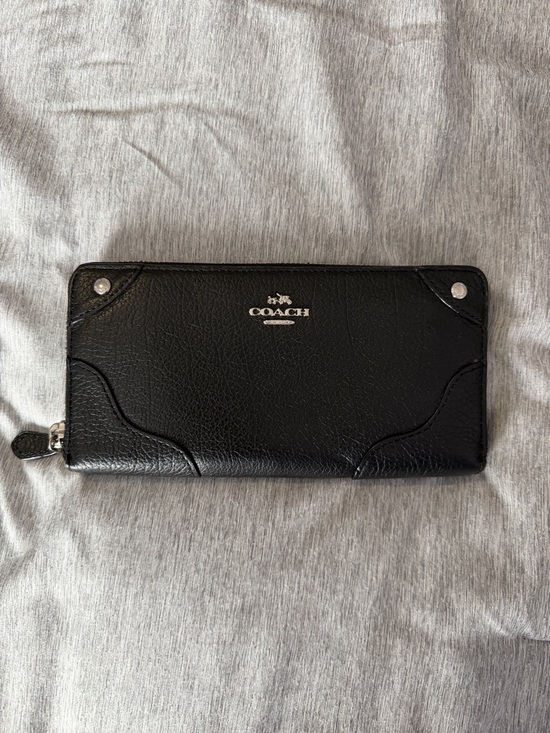 Coach Handbags - Coach Black Leather Zip-Around Wallet with Silver Hardware